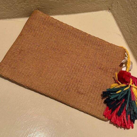 Guadalupe I Love You Embroidered Raffia Pouch Colorful Tip Top Clutch Beachy NWT - Picture 6 of 8